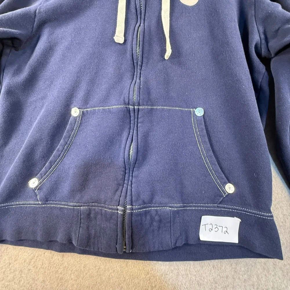 True Religion Mens Navy Blue World Tour Zip Up Hoodie Buddha Logo Size Medium